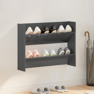 vidaXL Meuble à chaussures mural gris brillant 80x18x60 cm bois d'ingénierie
