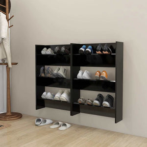 Wand Schuhschrank Set, Schwarz, 2er
