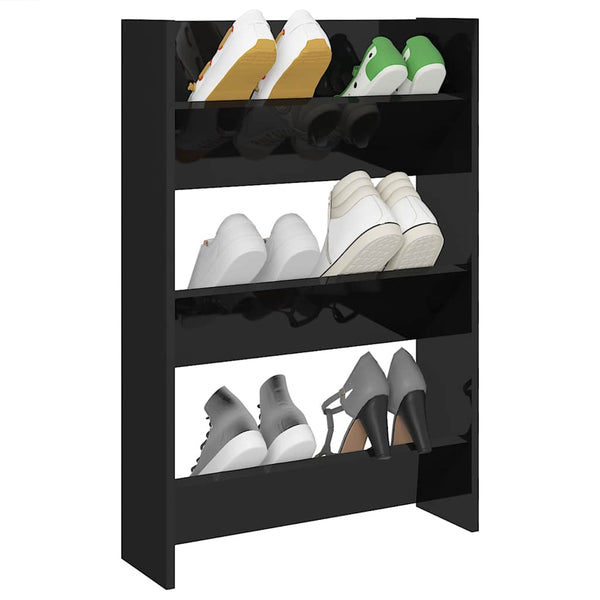 vidaXL Armoire à chaussures murale noir brillant 60x18x90 cm Aggloméré