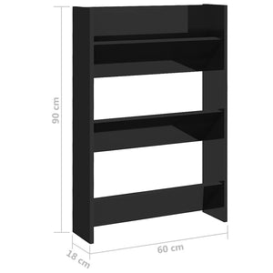 vidaXL Armoire à chaussures murale noir brillant 60x18x90 cm Aggloméré