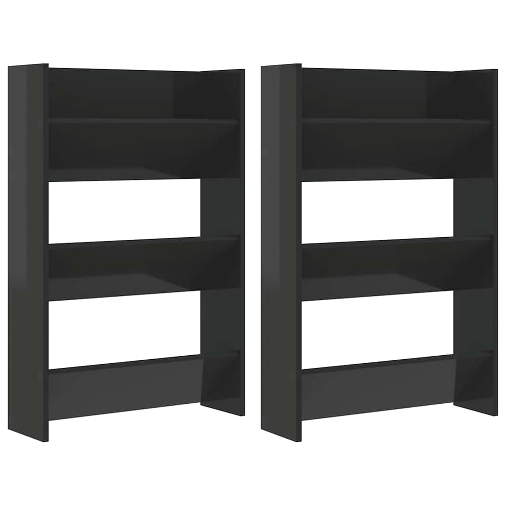 vidaXL Wall-Mounted Shoe Cabinets 2 pcs High Gloss Black 60x18x90 cm
