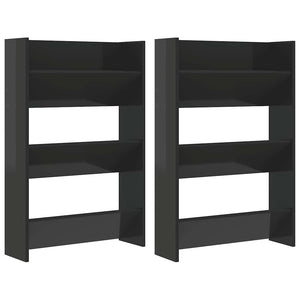 Wand Schuhschrank Schwarz Hochglanz, 2er Set