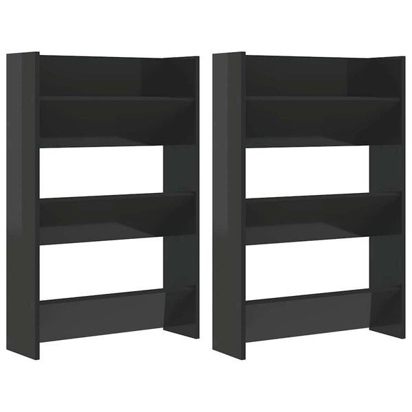 Wand Schuhschrank Schwarz Hochglanz, 2er Set