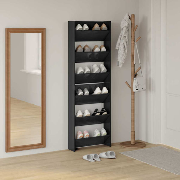 Wand Schuhschrank Schwarz Hochglanz, 2er Set