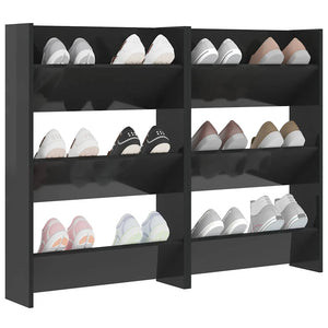 Wand Schuhschrank Schwarz Hochglanz, 2er Set