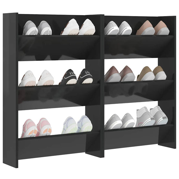 Wand Schuhschrank Schwarz Hochglanz, 2er Set