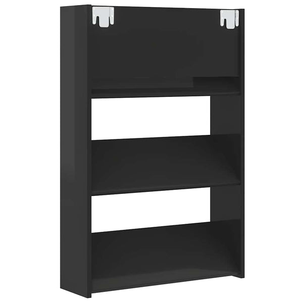 Wand Schuhschrank Schwarz Hochglanz, 2er Set