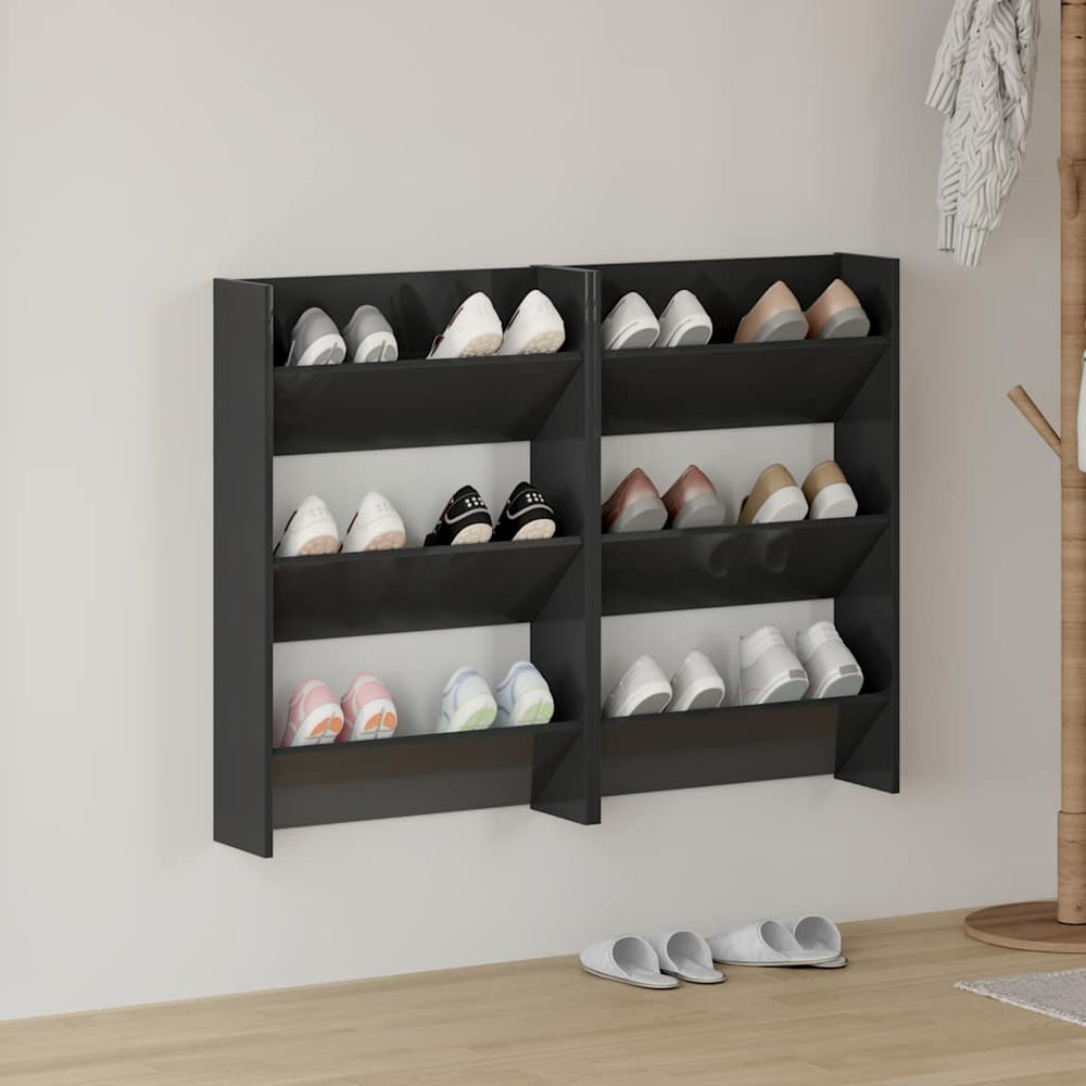 vidaXL Wall-Mounted Shoe Cabinets 2 pcs High Gloss Black 60x18x90 cm