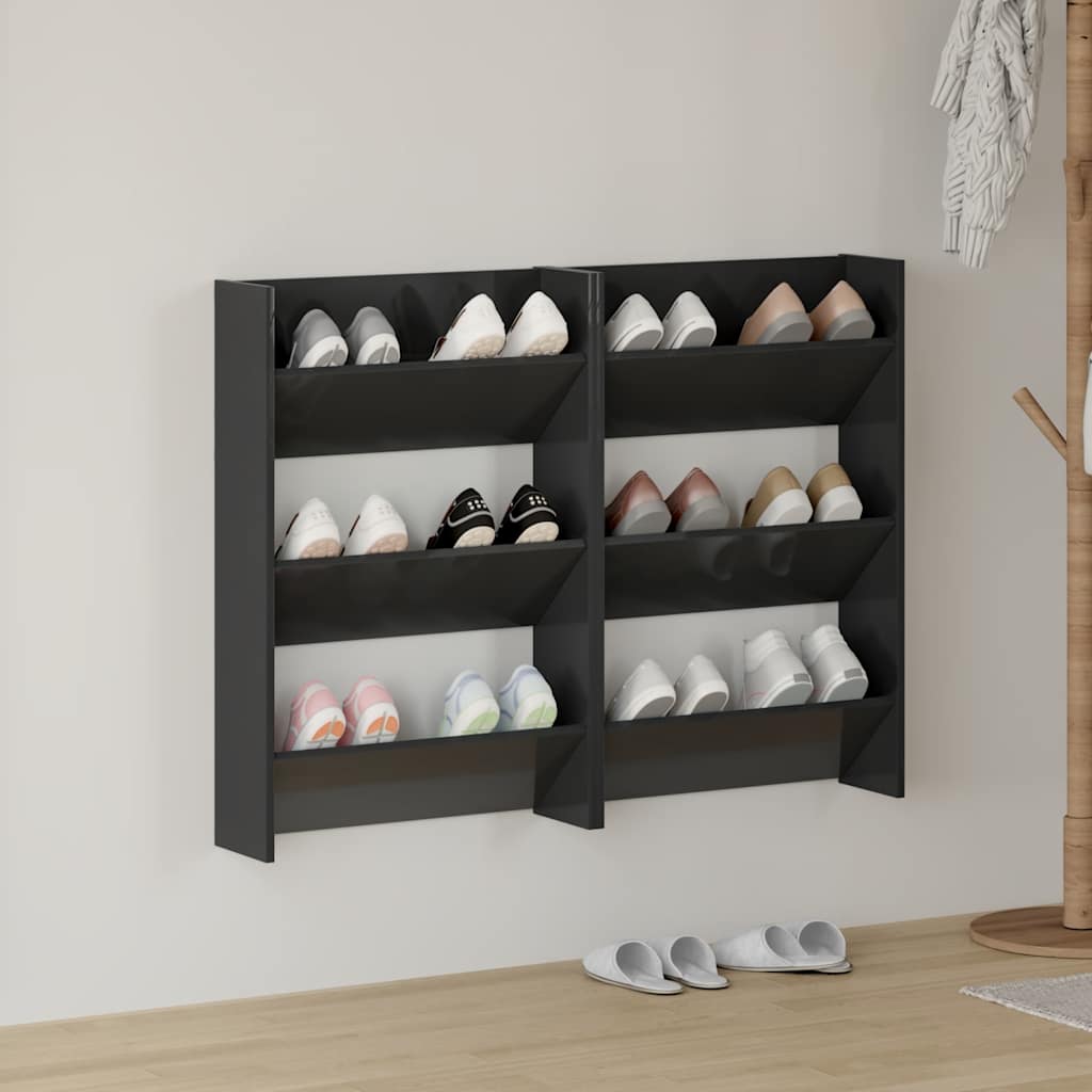 Wand Schuhschrank Schwarz Hochglanz, 2er Set