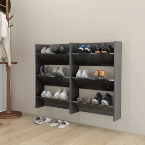 Wand-Schuhschränke Grau Hochglanz, 2er Set