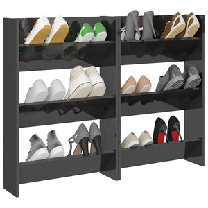 Wand-Schuhschränke Grau Hochglanz, 2er Set