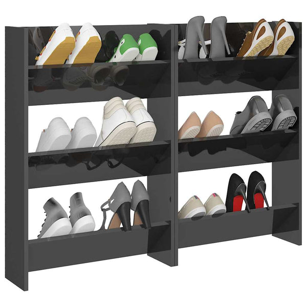 Wand-Schuhschränke Grau Hochglanz, 2er Set
