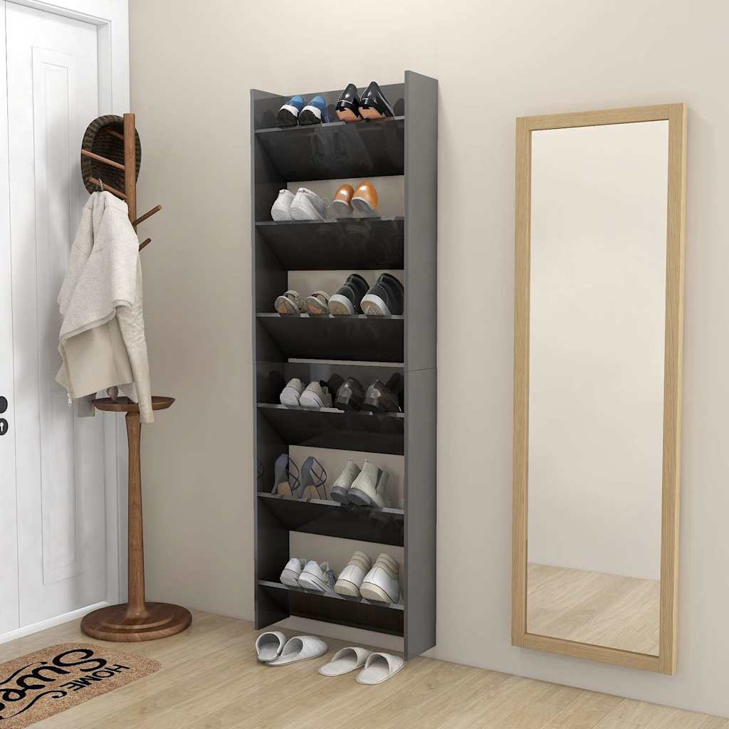 Wand-Schuhschränke Grau Hochglanz, 2er Set