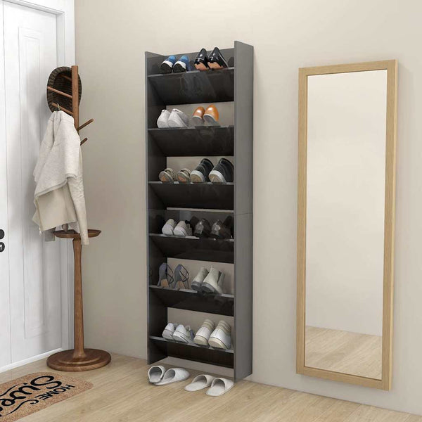 Wand-Schuhschränke Grau Hochglanz, 2er Set