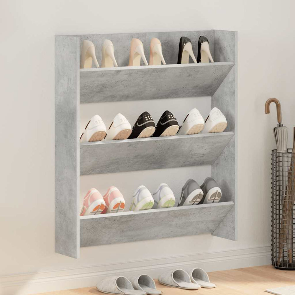 vidaXL Wall-Mounted Shoe Cabinet Concrete Gray 80x18x90 cm Engineered Wood