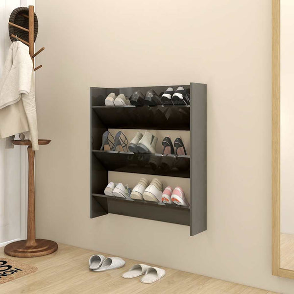 Wand Schuhschrank Grau Hochglanz 80cm