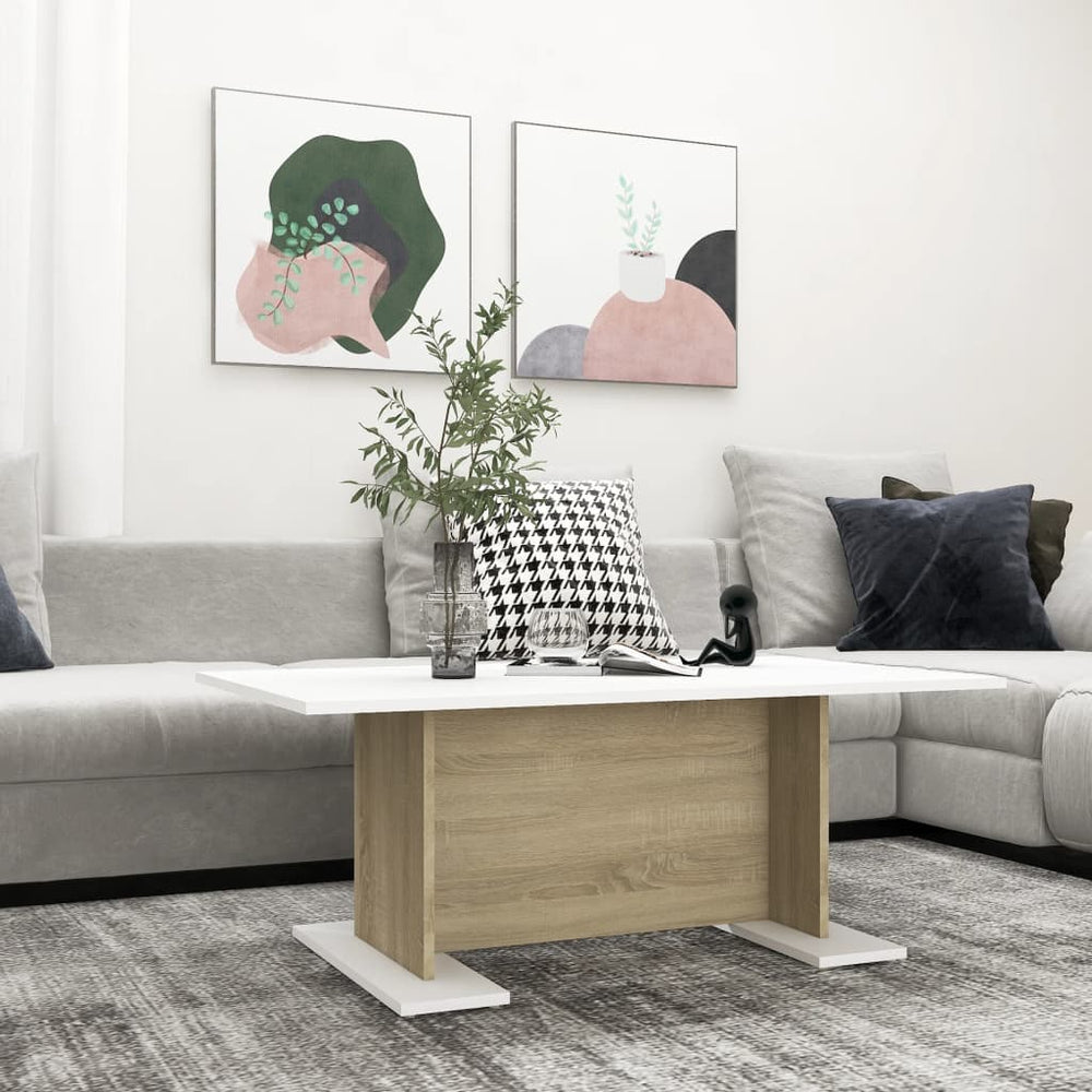 vidaXL Table basse blanc et chêne sonoma 103,5x60x40 cm Bois d'ingénierie