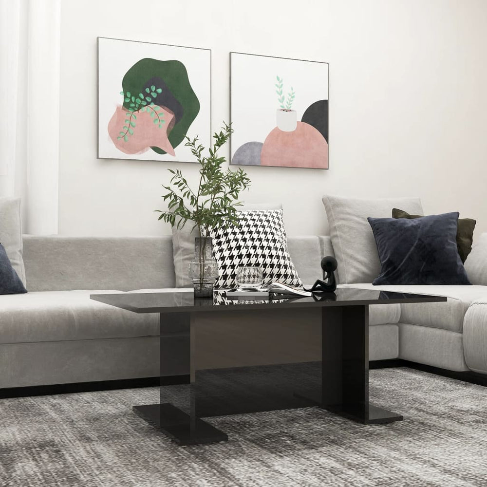 vidaXL Table basse noir brillant 103,5x60x40 cm en bois d'ingénierie