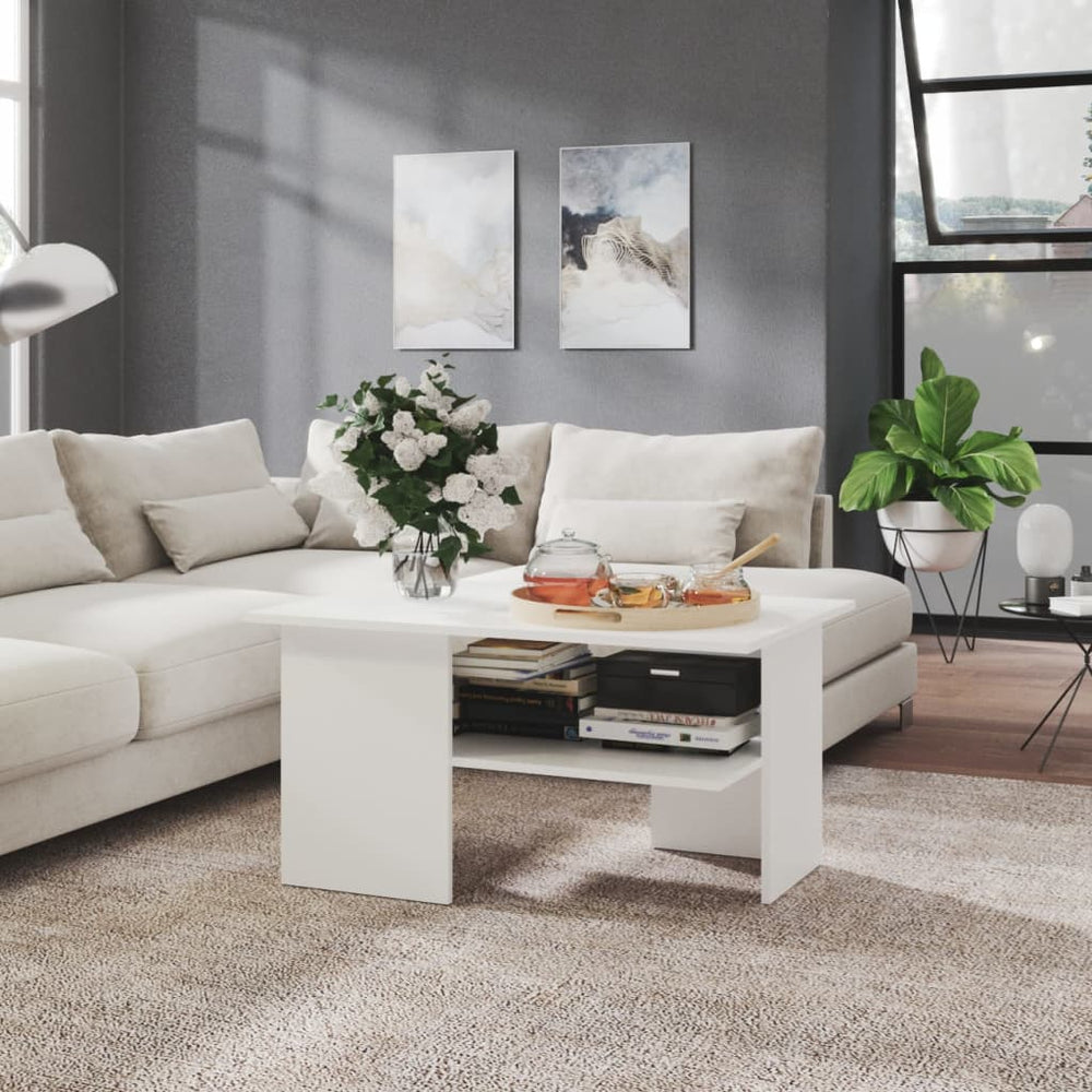 vidaXL Table basse blanche 90x60x46,5 cm en bois d'ingénierie