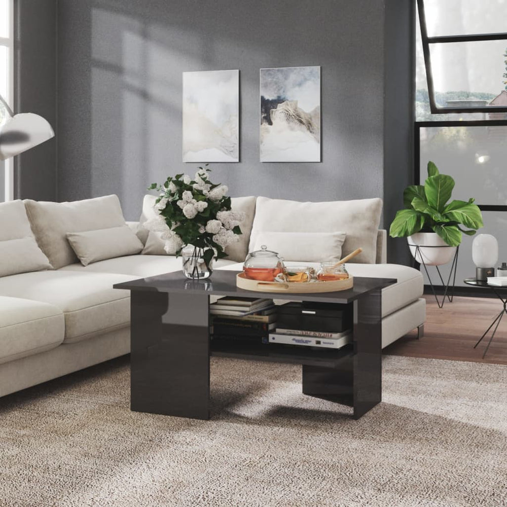 Hochglanz Couchtisch Grau 90x60 cm