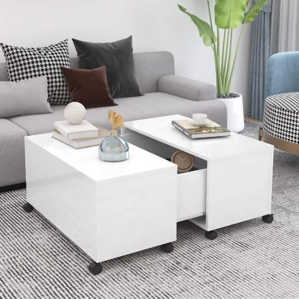 vidaXL Table basse Blanc brillant 75x75x38 cm Aggloméré