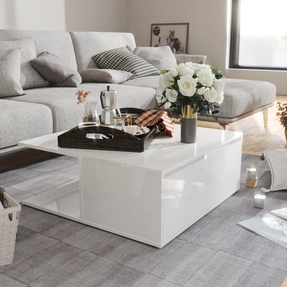 vidaXL Table basse blanc brillant 80x80x31 cm Aggloméré