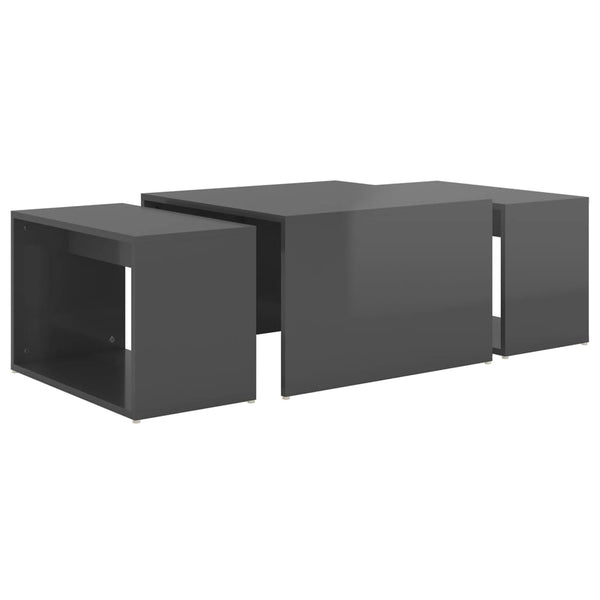 3er Satztisch-Set Hochglanz Grau