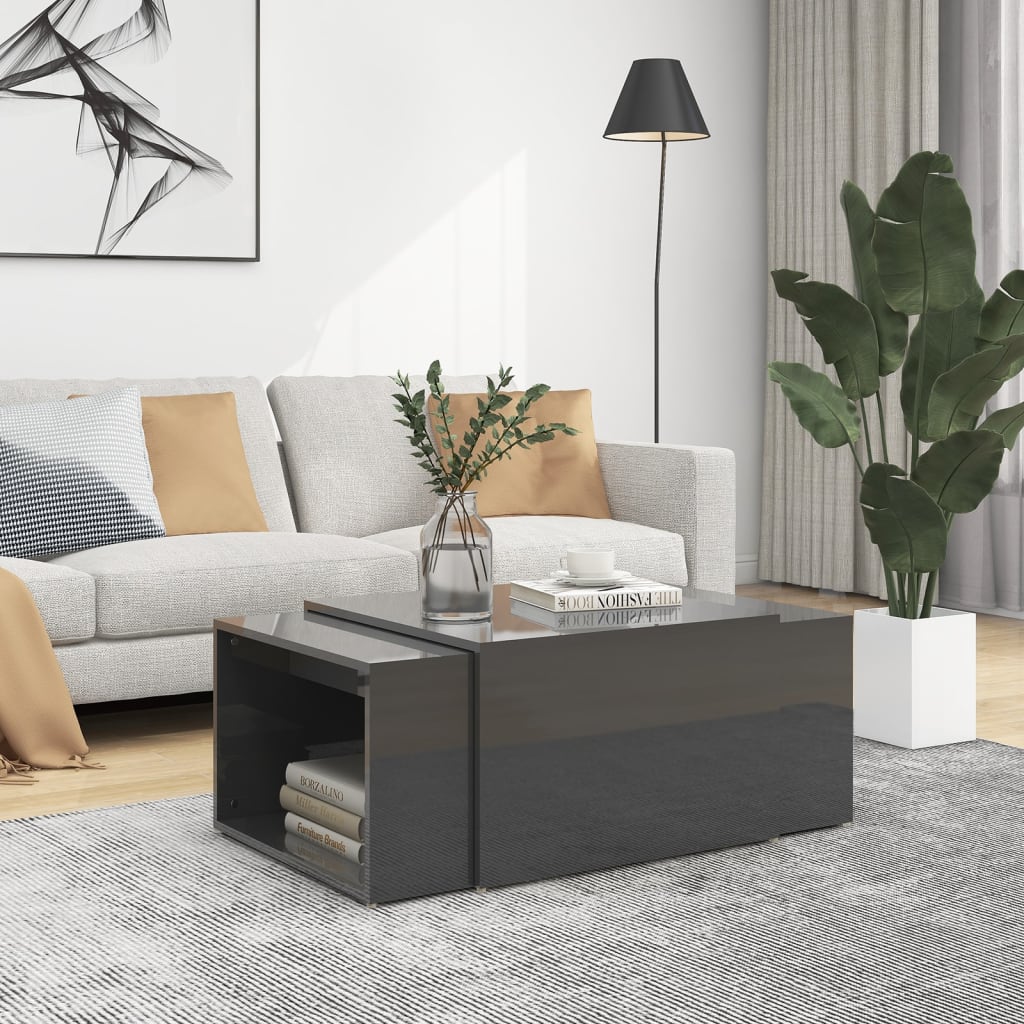 3er Satztisch-Set Hochglanz Grau