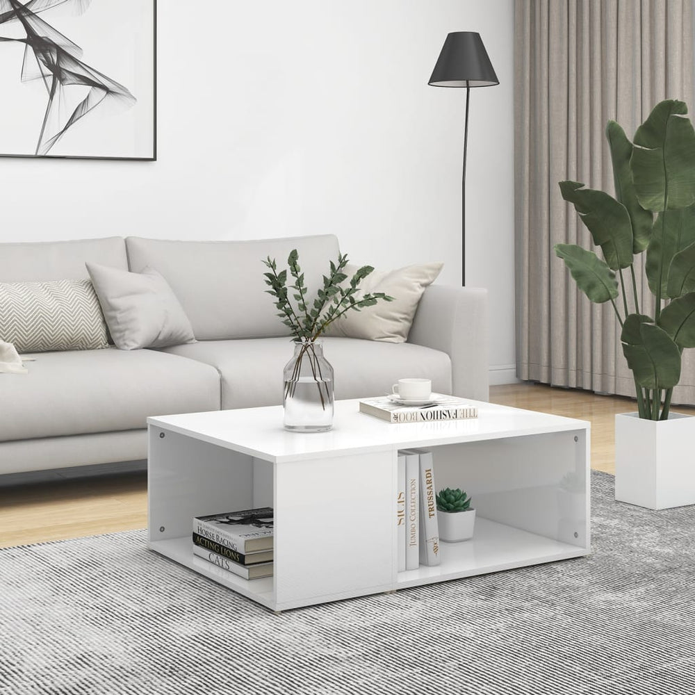 vidaXL Table basse Blanc brillant 90x67x33 cm Aggloméré