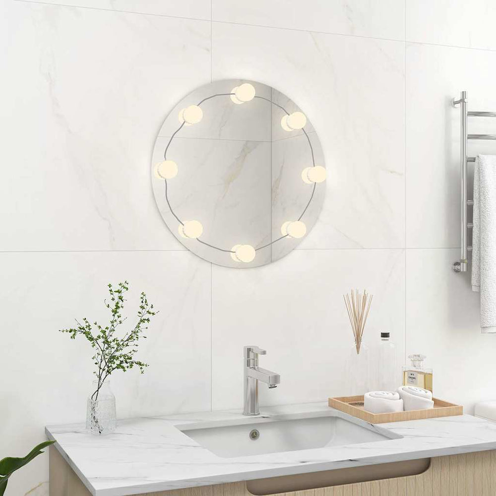 vidaXL Miroir mural rond en verre avec éclairage LED