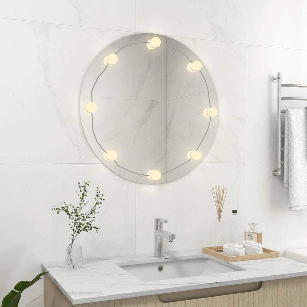 vidaXL Miroir mural rond en verre avec éclairage LED