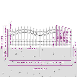 Gartenzaun KAMPEN mit Speerspitze Schwarz 240 x 75 cm Stahl