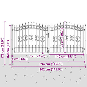 Gartentor KAMPEN mit Speerspitze Schwarz 302 x 125 cm Stahl