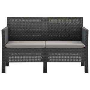 2-tlg. Garten-Lounge-Set mit Kissen PP Rattan Anthrazit