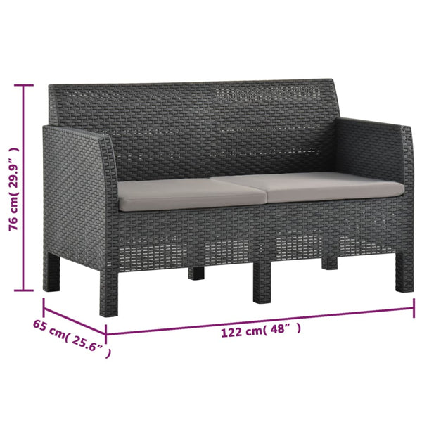 2-tlg. Garten-Lounge-Set mit Kissen PP Rattan Anthrazit