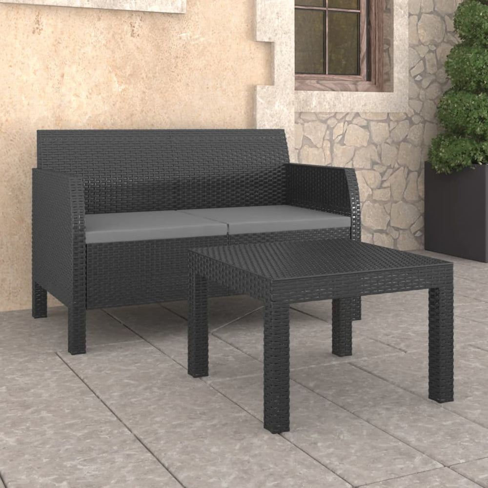 vidaXL Salon de jardin 2 pcs avec coussins résine tressée PP anthracite