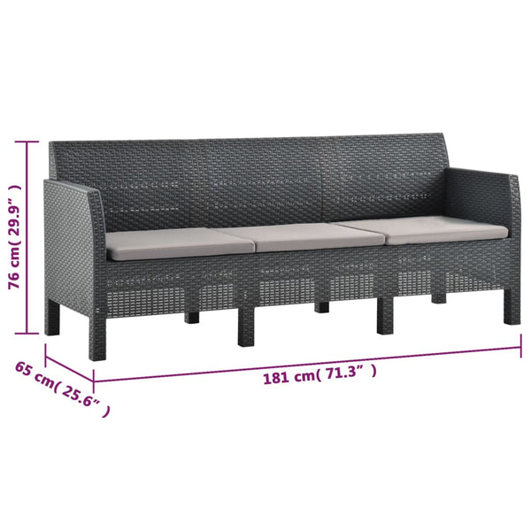 2-tlg. Garten-Lounge-Set mit Kissen PP Rattan Anthrazit