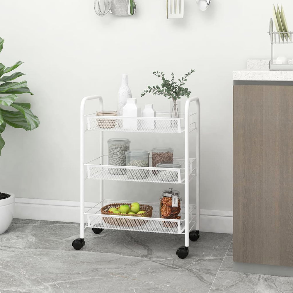 vidaXL Kitchen Trolley 3 Tiers White 46x26x64 cm Iron