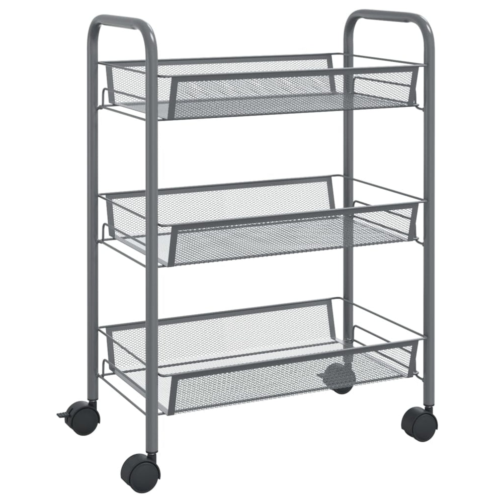 vidaXL Kitchen Trolley 3 Tiers Grey 46x26x64 cm Iron