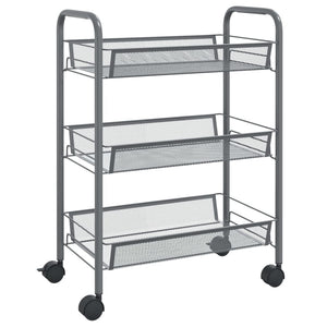 vidaXL Chariot de cuisine 3 niveaux gris 46x26x64 cm fer