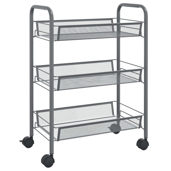 vidaXL Chariot de cuisine 3 niveaux gris 46x26x64 cm fer