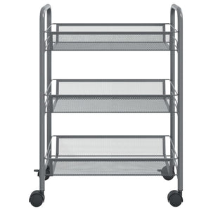 vidaXL Chariot de cuisine 3 niveaux gris 46x26x64 cm fer