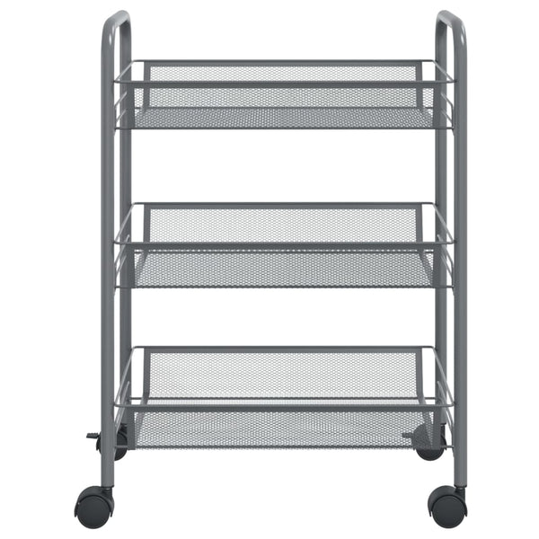 vidaXL Chariot de cuisine 3 niveaux gris 46x26x64 cm fer