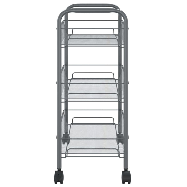 vidaXL Chariot de cuisine 3 niveaux gris 46x26x64 cm fer