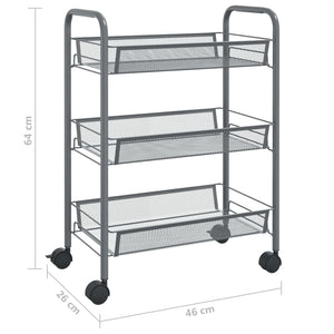 vidaXL Chariot de cuisine 3 niveaux gris 46x26x64 cm fer