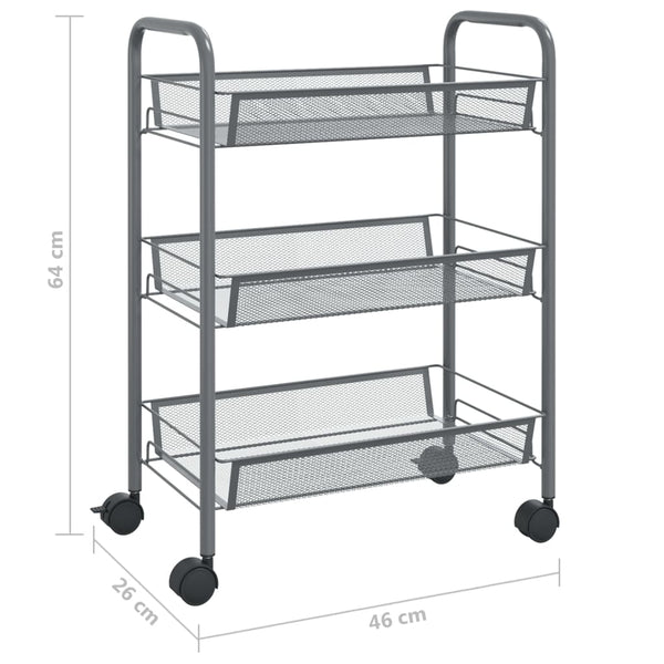 vidaXL Chariot de cuisine 3 niveaux gris 46x26x64 cm fer