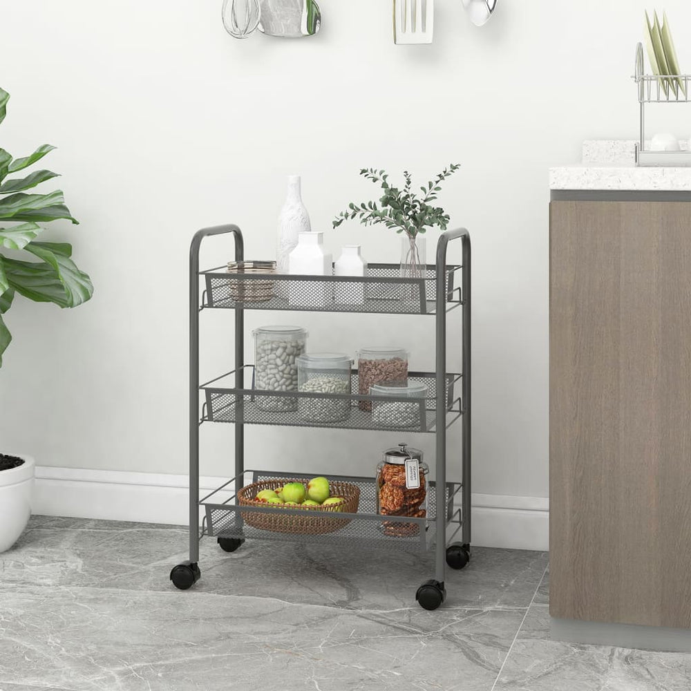 vidaXL Kitchen Trolley 3 Tiers Grey 46x26x64 cm Iron