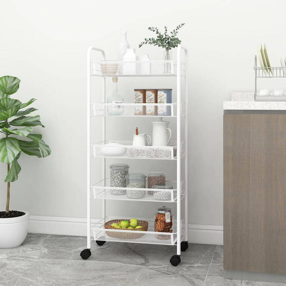 vidaXL Kitchen Trolley 5 Tiers White 46x26x105 cm Iron