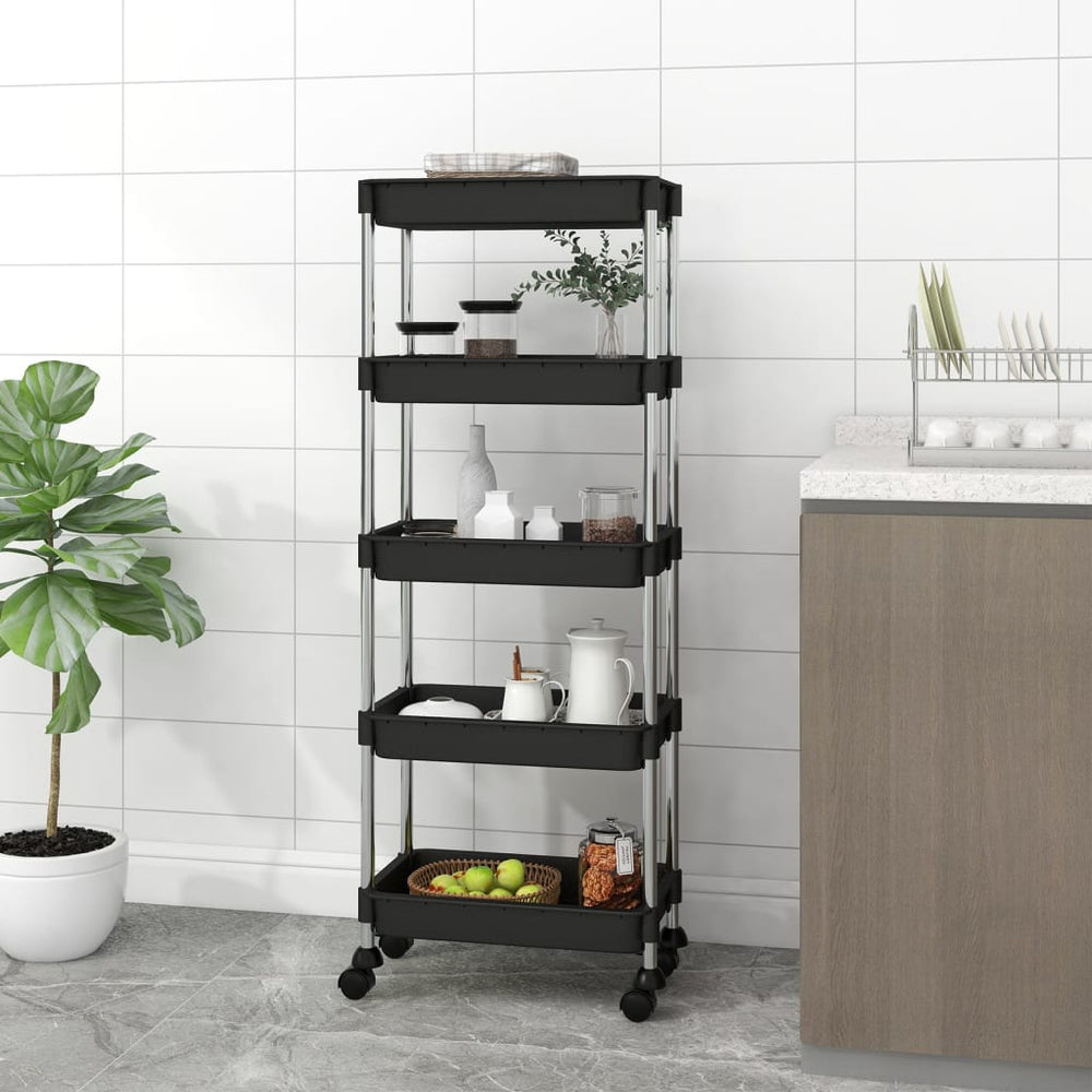 vidaXL Kitchen Trolley 5 Tiers Black 42x29x128 cm Iron and ABS
