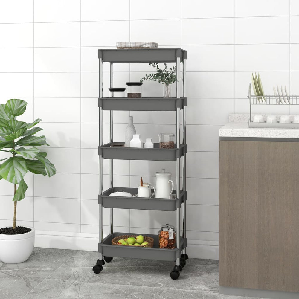 vidaXL Kitchen Trolley 5 Tiers Grey 42x29x128 cm Iron and ABS